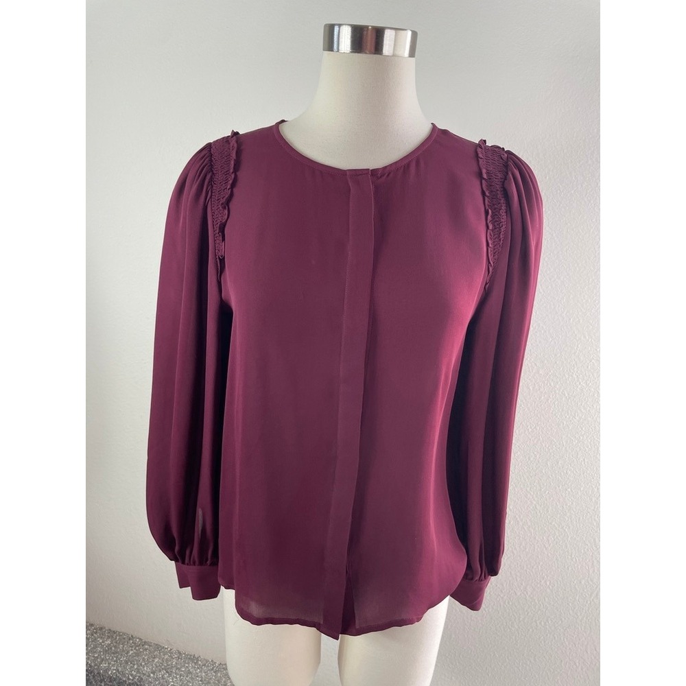 Paige Womens Small 100% Silk Long Sleeve Button Up Blouse‎ Top Wine Maroon